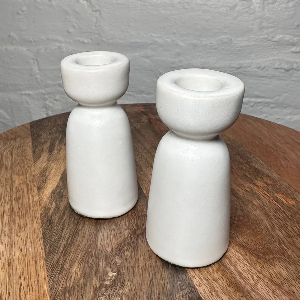 West Elm Pair of Pure Ceramic Taper Candle Holders
